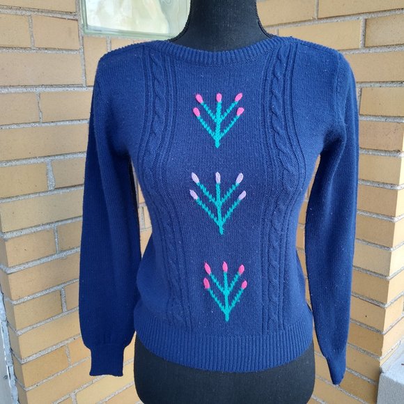 Vintage Sweaters - Vintage Womens Sweater Suburban Petites Petite Small Floral 1990's Acrylic VGUC